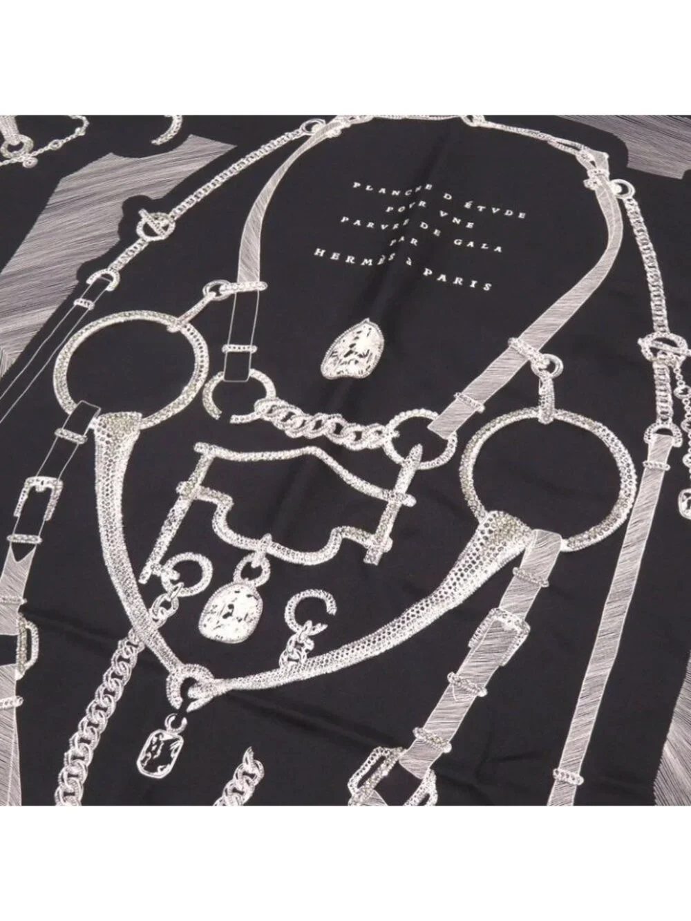 Hermes Carre 90 Planche D Etvde Formal Attire Etude Rhinestone Silk Black 1565 - Picture 2 of 5